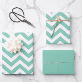 Pastel Turquoise & White Chevron Wedding Birthday Wrapping Paper Sheet