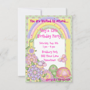 Pastel Turtle Birthday Invitations Announcements