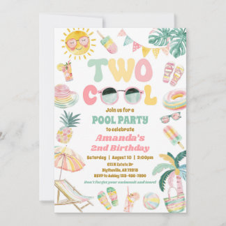 Pastel Two Cool Birthday Pool Party Invitation