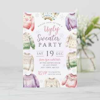 Pastel Ugly Christmas Sweater Party Invitation