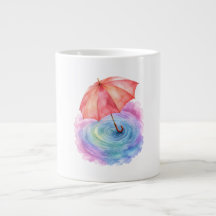 Pastel Umbrella Rain Ripples Watercolor Art