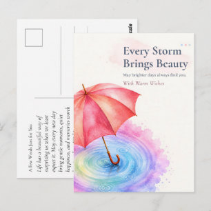 Pastel Umbrella Rain Ripples Watercolor Art Postcard