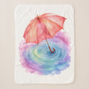 Pastel Umbrella Rain Ripples Watercolor Art Sherpa Blanket