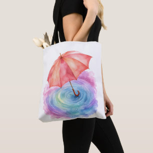 Pastel Umbrella Rain Ripples Watercolor Art Tote Bag