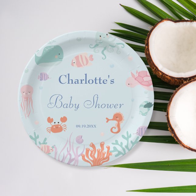 Pastel Under the Sea Blue Baby Shower Paper Plate (Creator Uploaded)