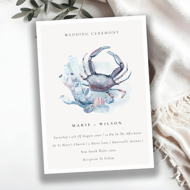 Pastel Underwater Crab Coral Costal Wedding Invite (Creator Uploaded)