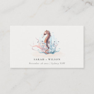 Pastel Underwater Seahorse Seaweed Coral Wedding Place Card
