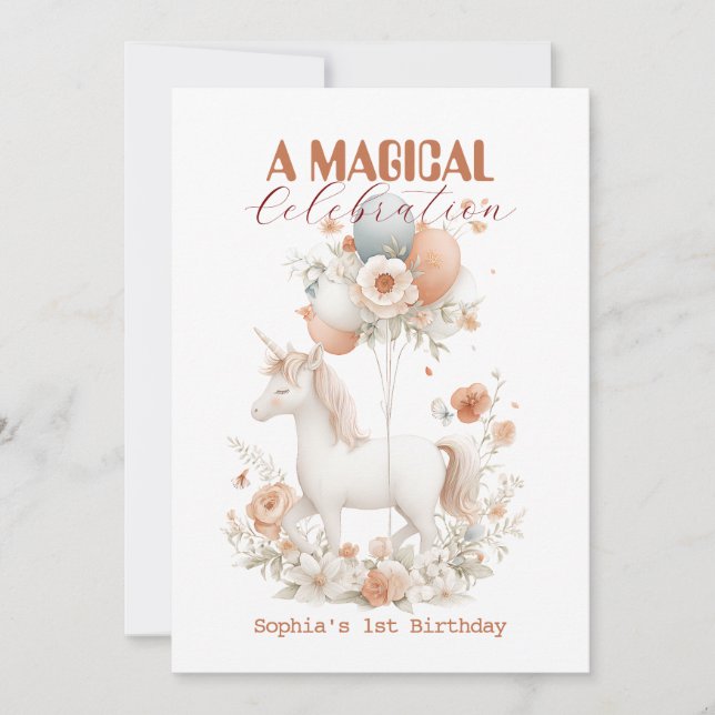 Pastel Unicorn 1st Birthday Invitation (Front)