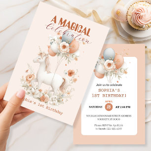 Pastel Unicorn 1st Birthday Invitation