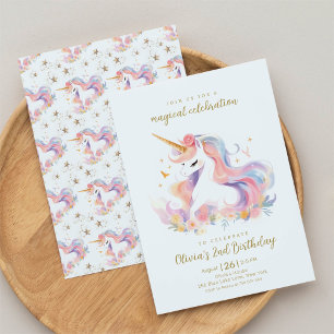 Pastel Unicorn and Rainbow Magical Birthday Invitation