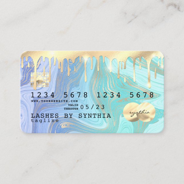 pastel unicorn aqua liquid gold marble Credit Card (Front)