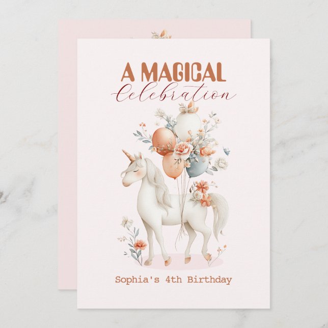 Pastel Unicorn Birthday Invitation (Front/Back)