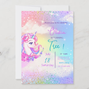 Pastel Unicorn Birthday Invitation  Birthday Party