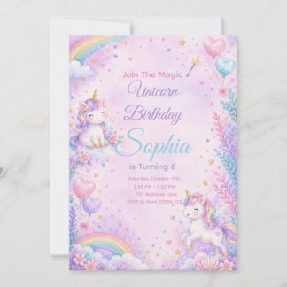 Pastel Unicorn Birthday Invitation Editable