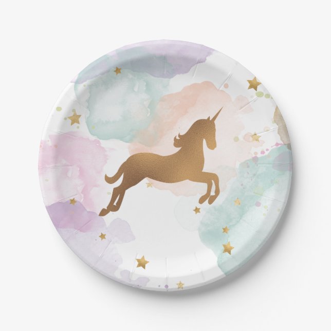 Pastel Unicorn Birthday Party Paper Plate (Front)