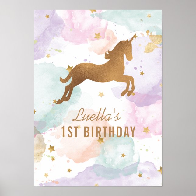 Pastel Unicorn Birthday Party Sign (Front)