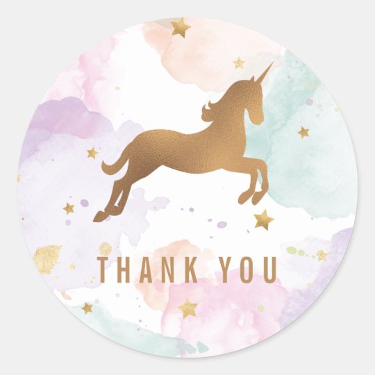 Pastel Unicorn Birthday Party Thank You Classic Round