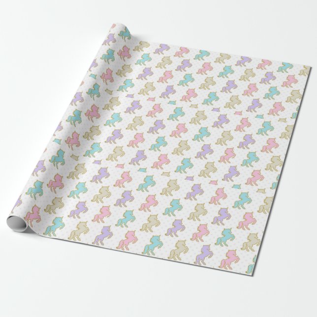 Pastel Unicorn Birthday Wrapping Paper (Unrolled)