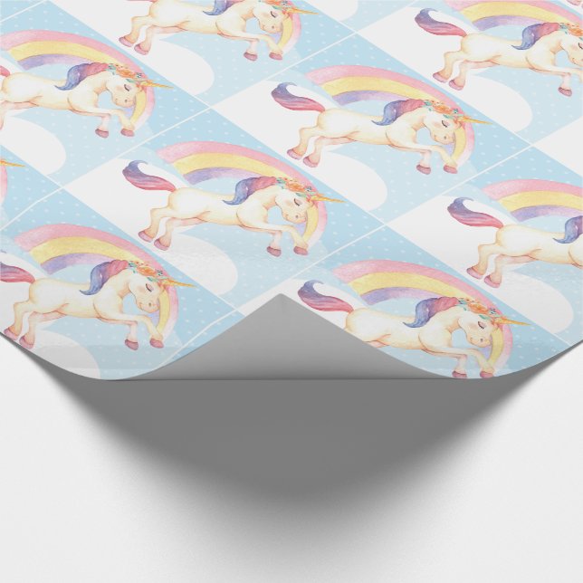Pastel Unicorn, Clouds, Rainbow Wrapping Paper (Corner)