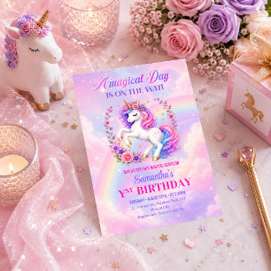 Pastel Unicorn Cute Girl Birthday Party Invitation