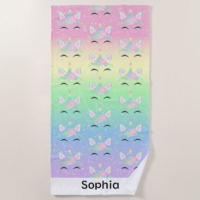 Pastel 🦄 Unicorn Face Pattern  Beach Towel (Front)