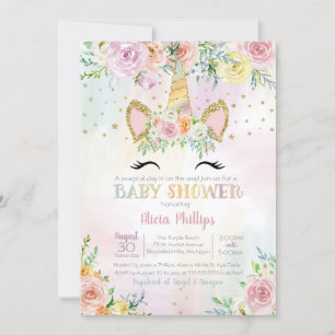 Pastel Unicorn Floral Baby Shower Invitation