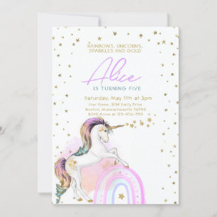 Pastel Unicorn Girl Birthday Invitation