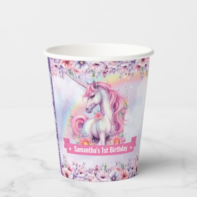 Pastel Unicorn Girl Birthday magic unicorn Paper Cups (Back)