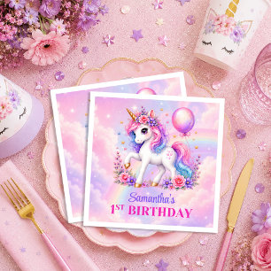 Pastel Unicorn Girl Birthday Napkins Party Set
