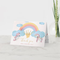 Pastel unicorn girls birthday photo thank you