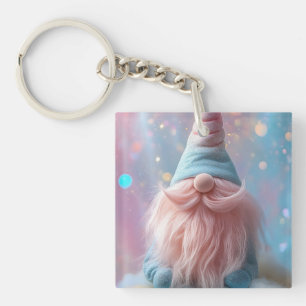 Pastel Unicorn Gnome / Gonk with Fluffy Pink Beard Key Ring