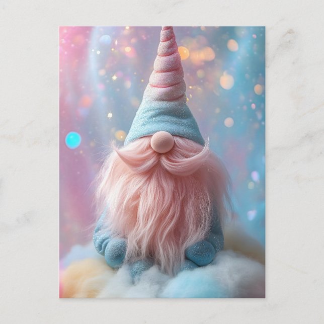 Pastel Unicorn Gnome / Gonk with Fluffy Pink Beard Postcard (Front)