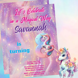 Pastel Unicorn Magical 8th Birthday Party  Invitation