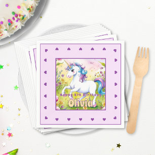 Pastel Unicorn Magical Custom Birthday Napkin