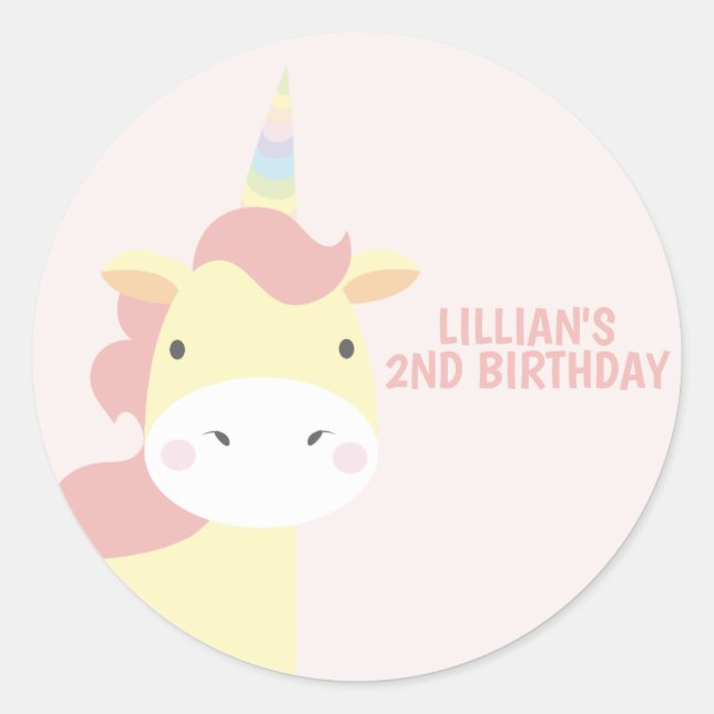 Pastel Unicorn Party Classic Round Sticker (Front)