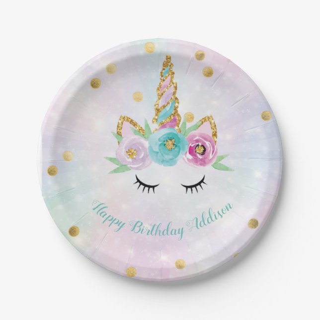 Pastel unicorn plates that are personalized (Front)