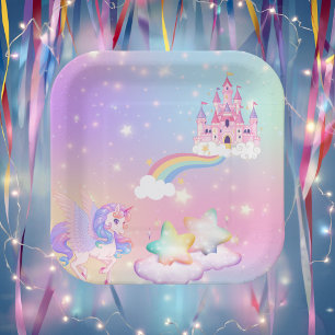 Pastel Unicorn Princess Paper Plates