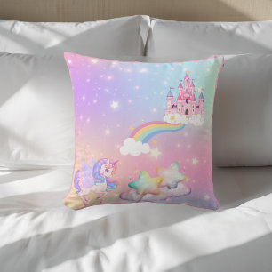 Pastel Unicorn Princess Throw Pillow