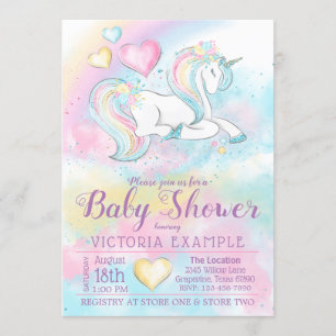 Pastel Unicorn Rainbow Baby Shower Invitation