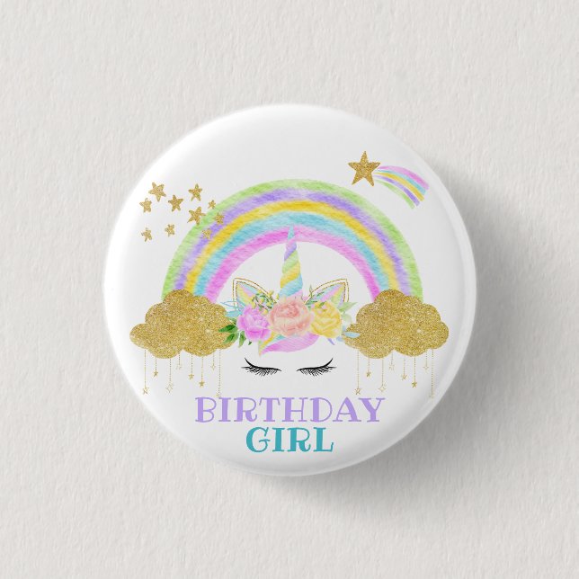 Pastel Unicorn Rainbow Birthday 3 Cm Round Badge (Front)