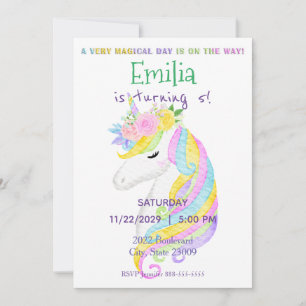 Pastel Unicorn Rainbow Birthday Invitation