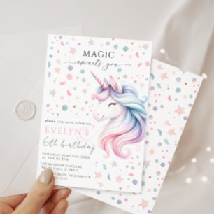 Pastel unicorn rainbow colour birthday girl invitation