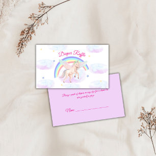 Pastel Unicorn Rainbow Diaper Raffle Baby Shower  Enclosure Card