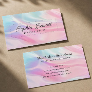 Pastel Unicorn Rainbow Holographic Makeup Artist Business Card