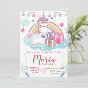 Pastel Unicorn Rainbow Kawai Birthday Invitation 