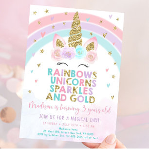 Pastel Unicorn Rainbow Party Invite Unicorn 5 Year