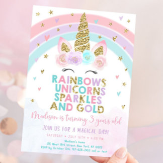 Pastel Unicorn Rainbow Party Invite Unicorn 5 Year