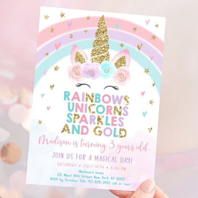 Pastel Unicorn Rainbow Party Invite Unicorn 5 Year (Creator Uploaded)