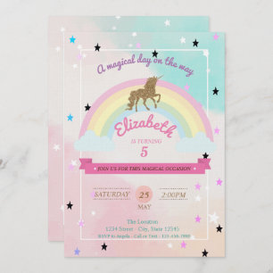 Pastel, Unicorn,Rainbow Stars Birthday Invitation