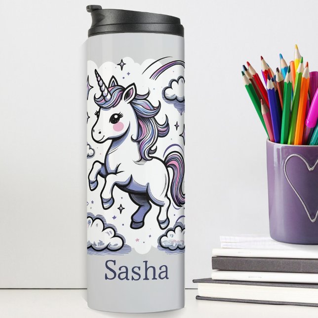 Pastel Unicorn Sparkle Rainbow Custom Name  Thermal Tumbler (Creator Uploaded)